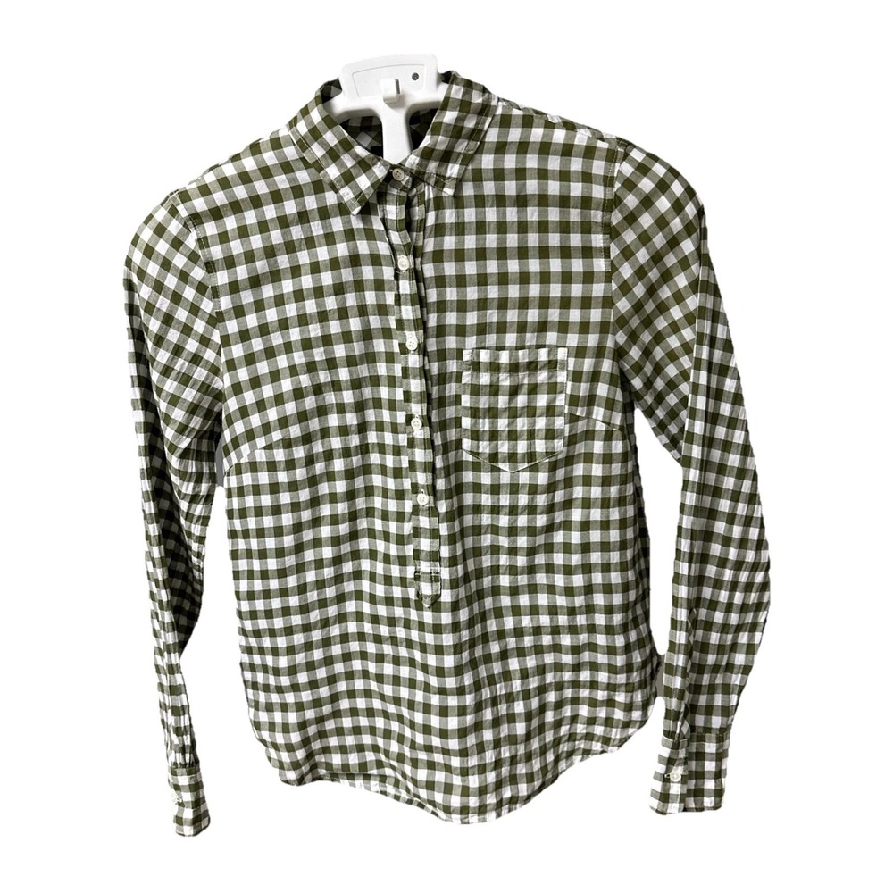 J.Crew Long Sleeves Button Down Shirt Olive Green/white Gingham Men's XS